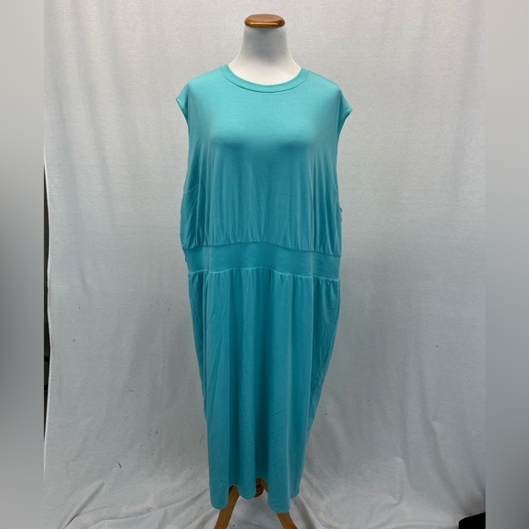NWT Athleta Turquoise Gulf Green Jersey Knit Sleeveless Santorini Cinch Dress 3X - Picture 2 of 7